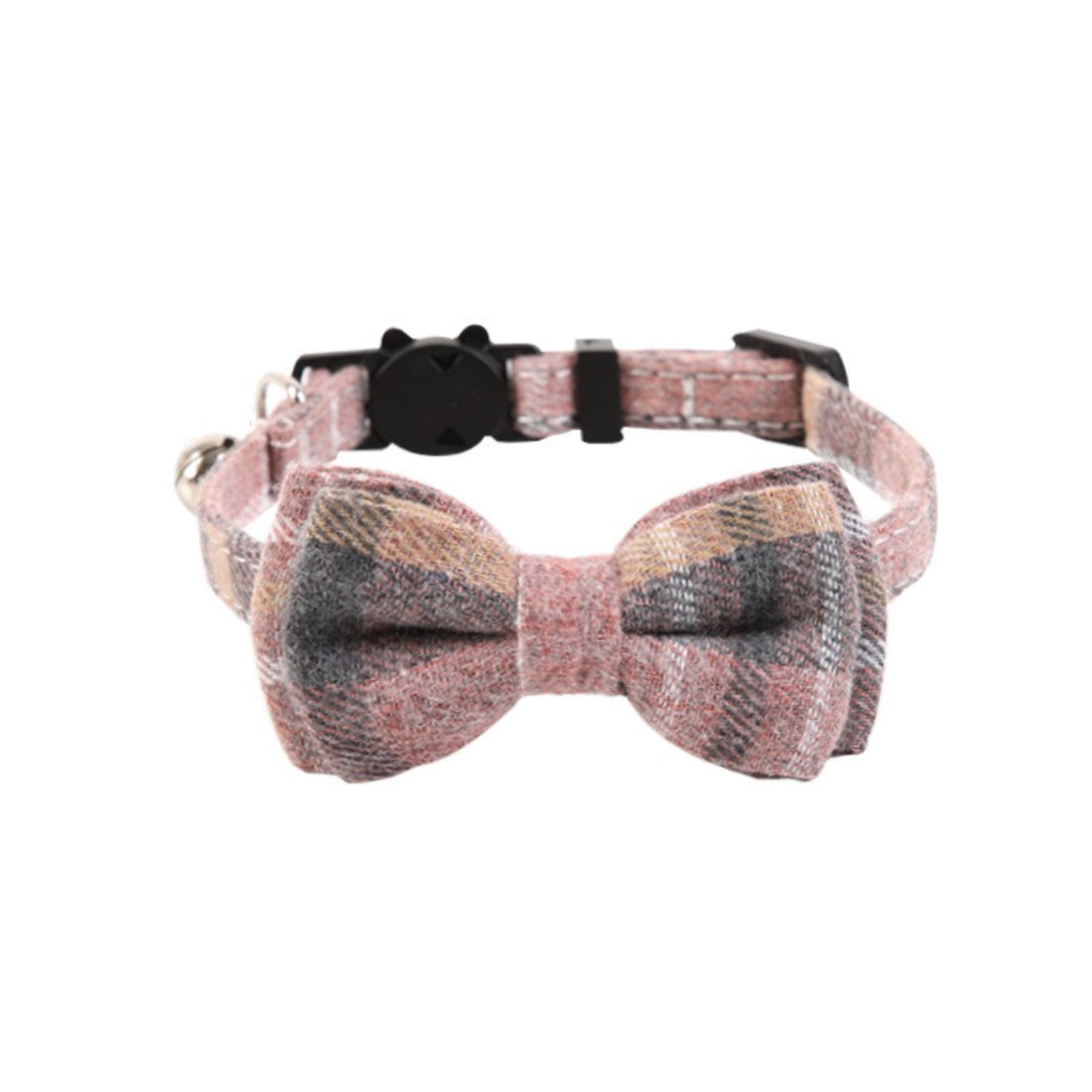 Mokka Cozy Plaid Bow Cat Collar laid flat highlighting bow and plaid design