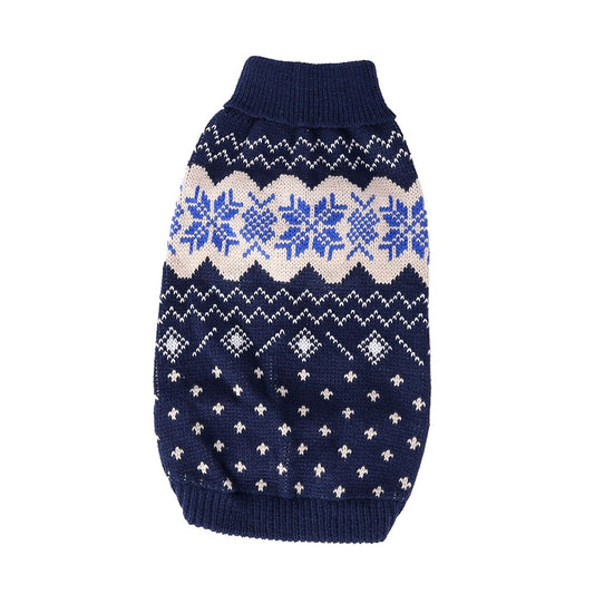 Navy snowflake knit turtleneck dog sweater