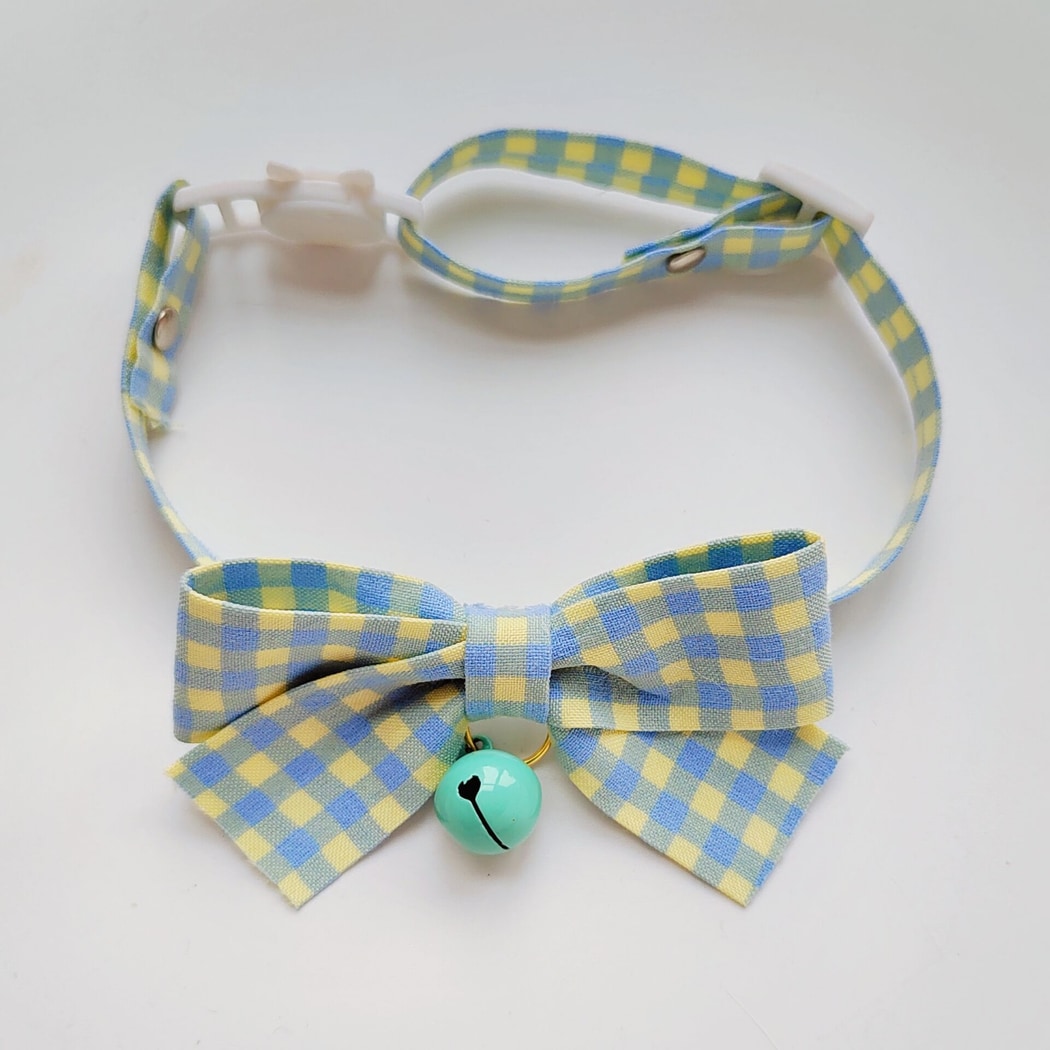 Mokka - Plaid Bow Bell Adjustable Cat Collar