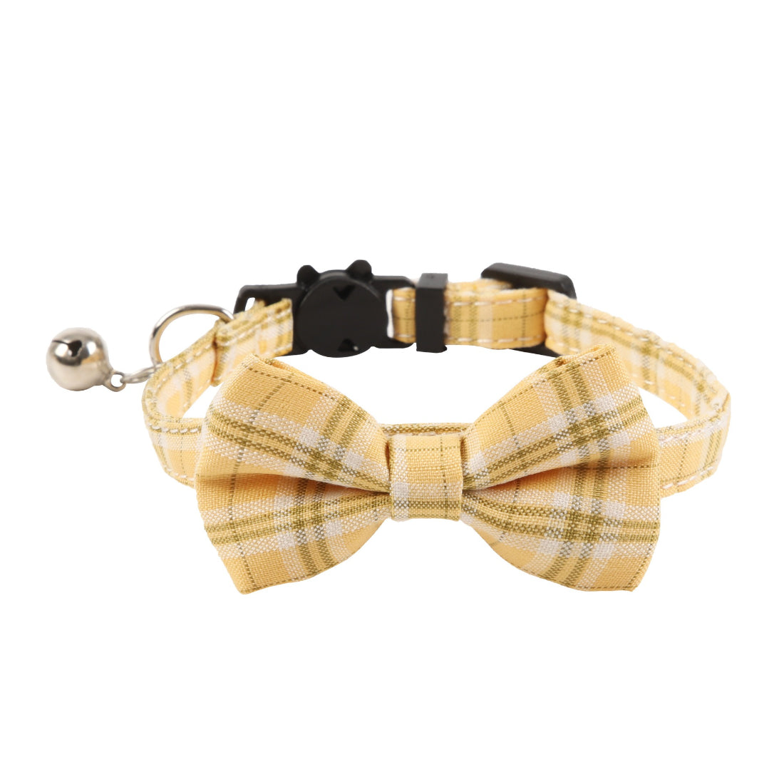 Mokka vintage style plaid bow cat collar with adjustable strap visible