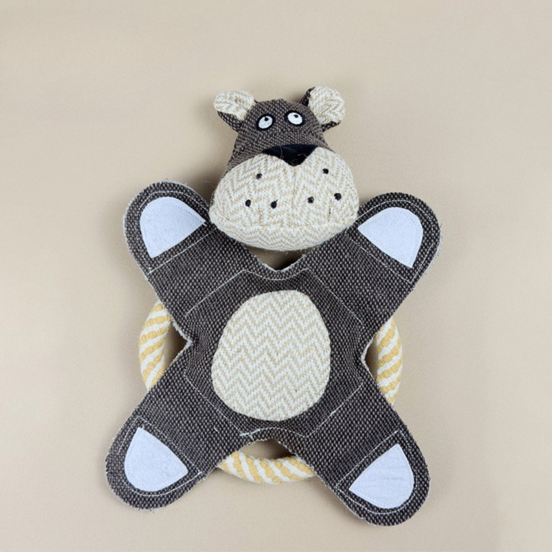 Petkin Cow & Donkey Plush Rope Dog Toy showing full length of rope with plush animal heads