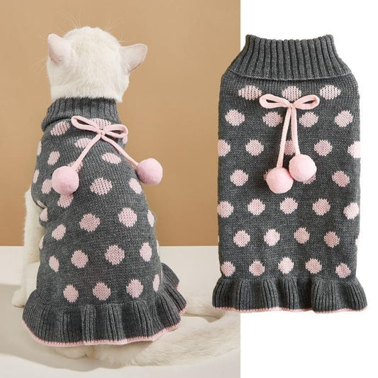 Ozzie - Bow Detail Ruffled Hem Pet Knit Sweater