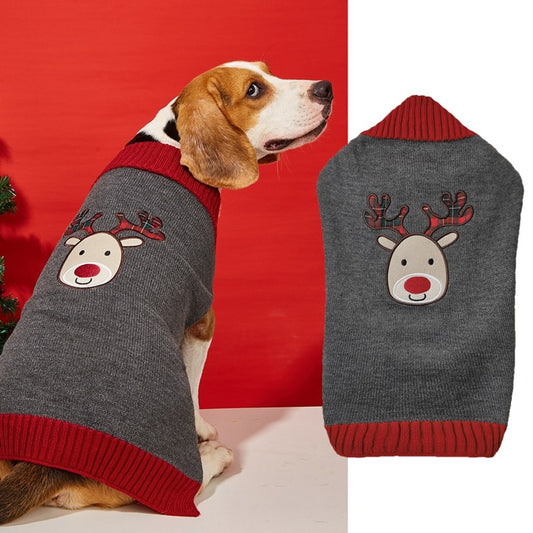 Christmoo - Christmas Reindeer Motif Gray Dog Sweater