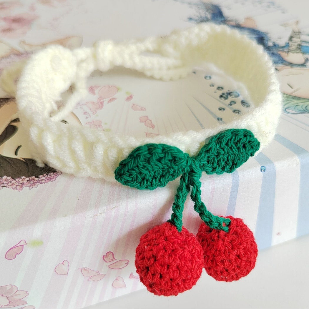 Mokka - Cherry Accent Tie Strap Decorative Cat Collar