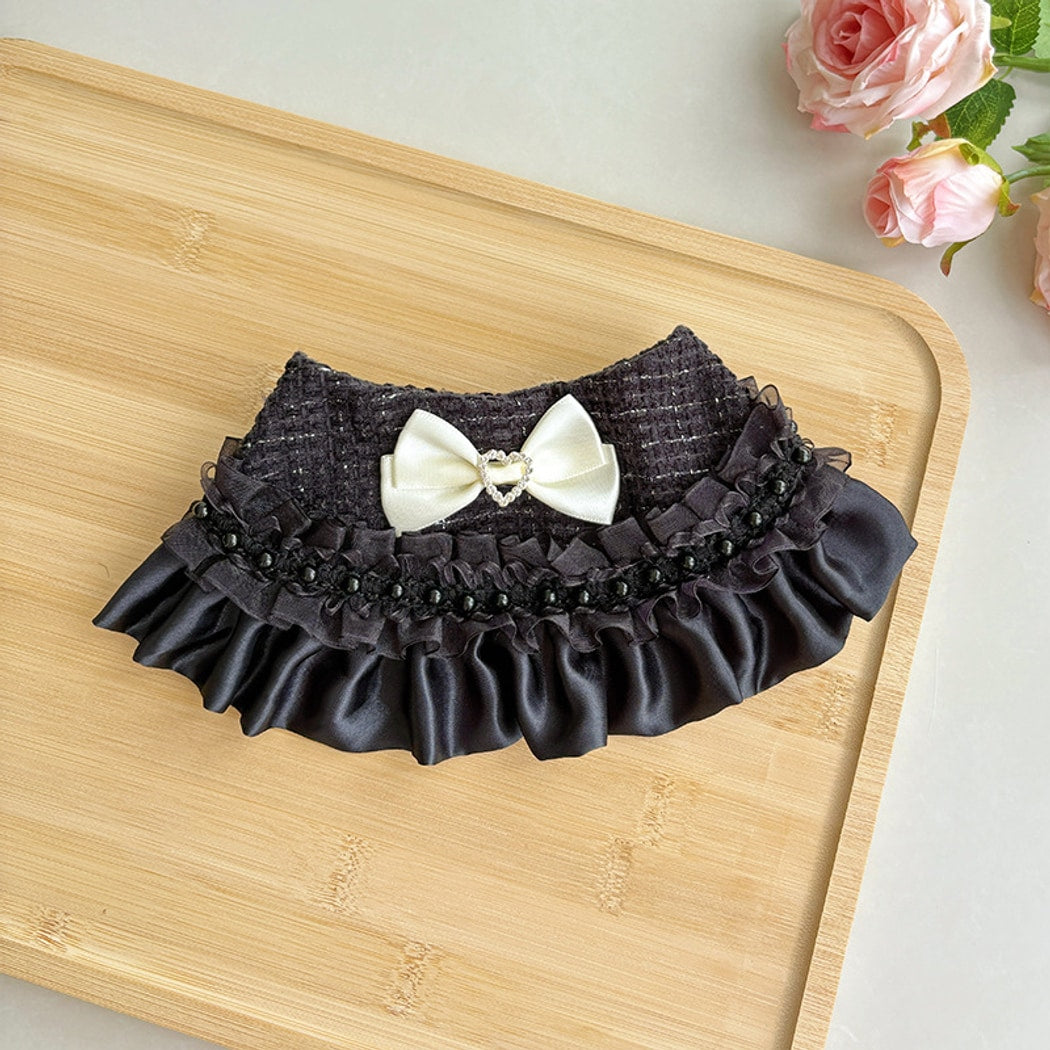 Mokka - Ruffle Trim Bow Accent Pet Bib
