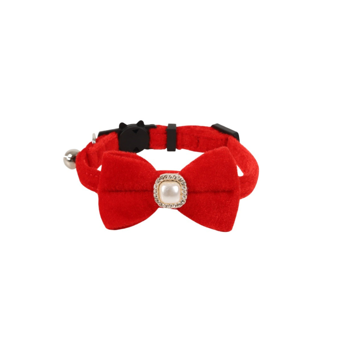 Mokka velvet bow cat collar laid flat highlighting the full design