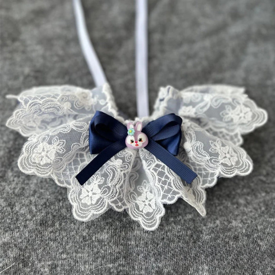 Mokka - Floral Lace-Look Bow Bib Pet Neckwear
