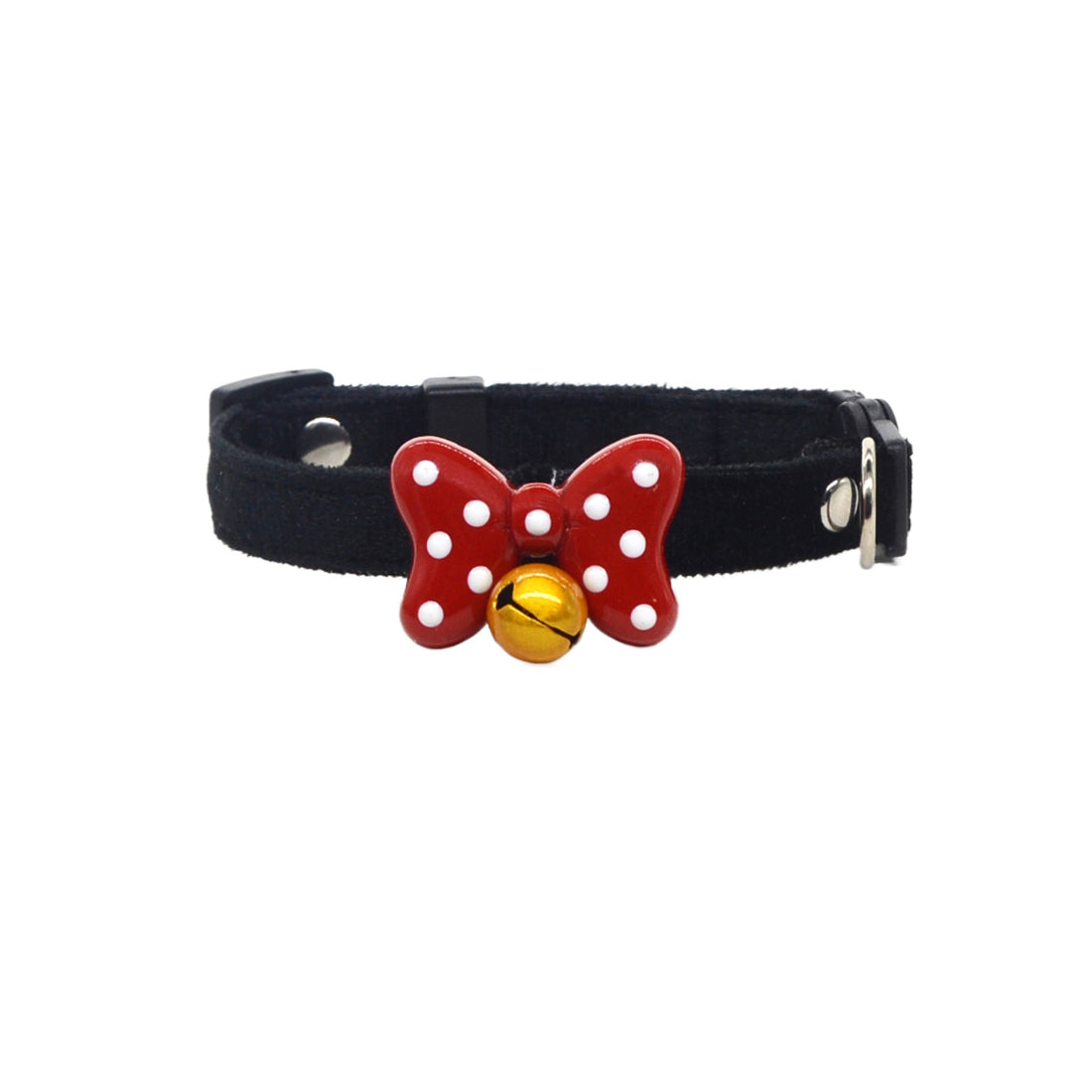 Mokka breakaway cat collar with polka dot bow displayed on a white background