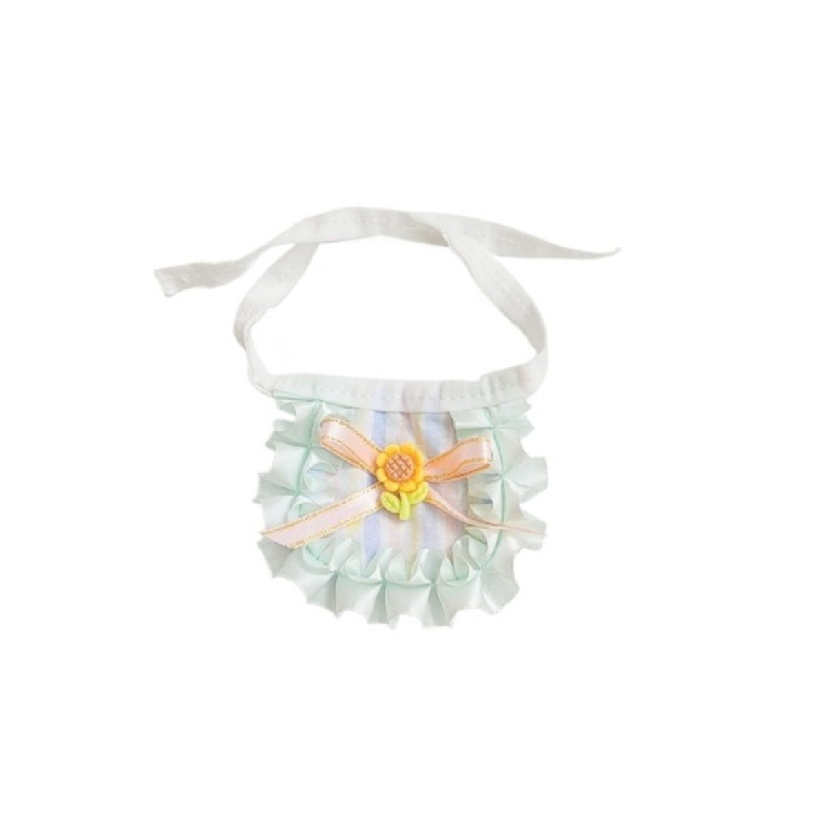 Pastel ribbon cat bib folded neatly showing ribbon pattern and fabric quality