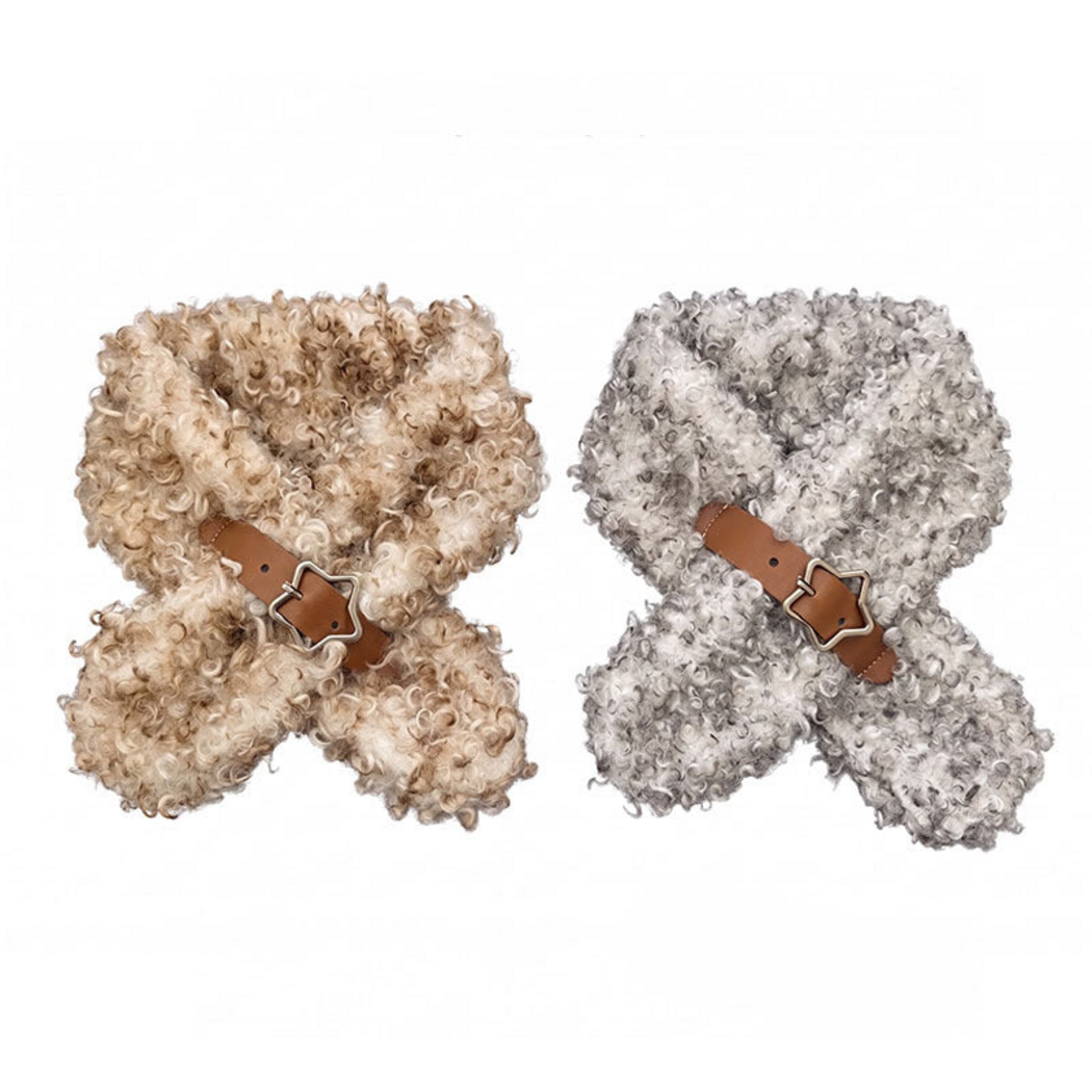 Camel and Gray pet neckwear displayed side by side with crossed ends and star-shaped buckles