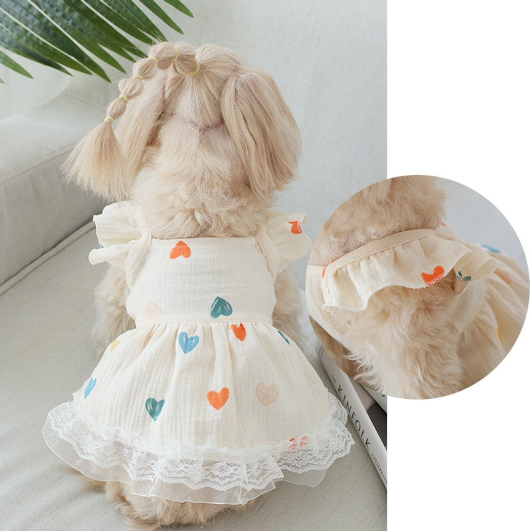 Ozzie - Light Yellow Heart Detail Ruffle Sleeve Pet Dress