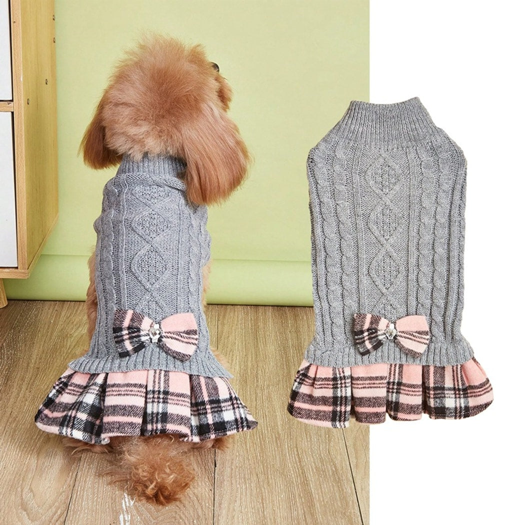 Ozzie - Bow Detail Knit Look Dog and Cat Dress