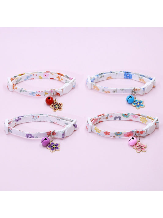 Mokka Floral Charm Bell Cat Collar showing adjustable buckle and small silver bell