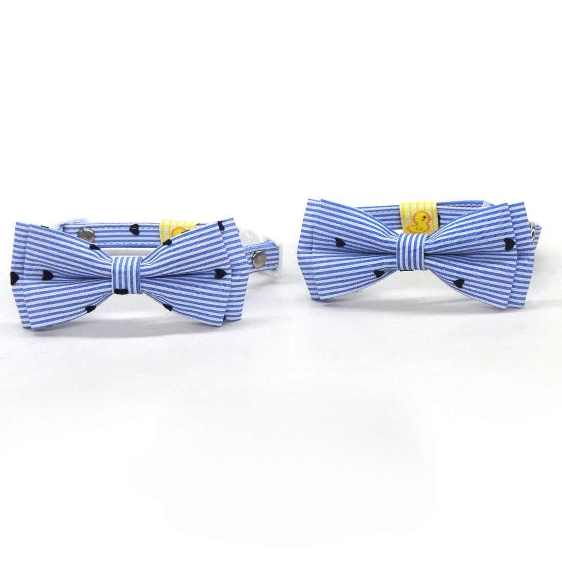 Close-up of Mokka striped bow tie on adjustable cat collar with breakaway clasp