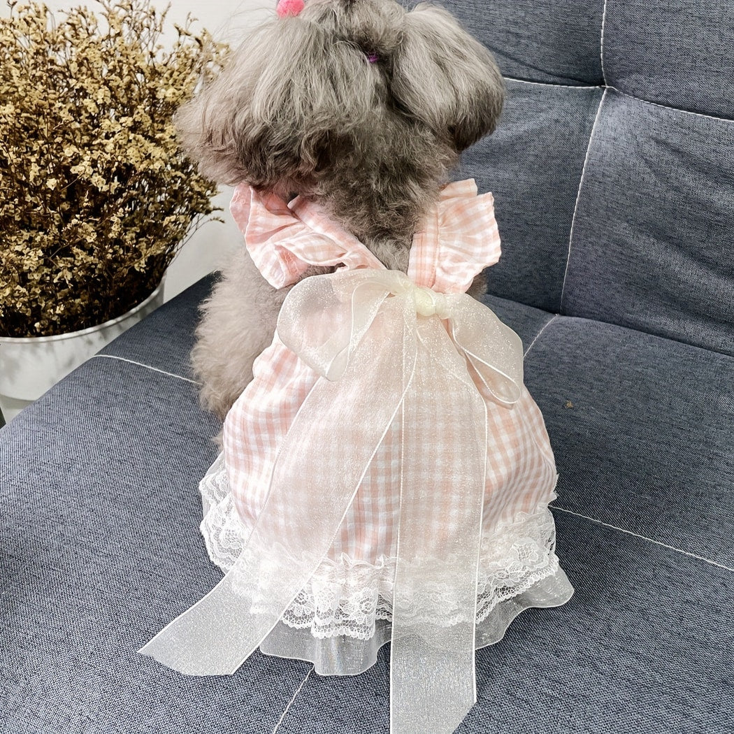 Ozzie - Ruffle Bow Accent Plaid Pet Dress