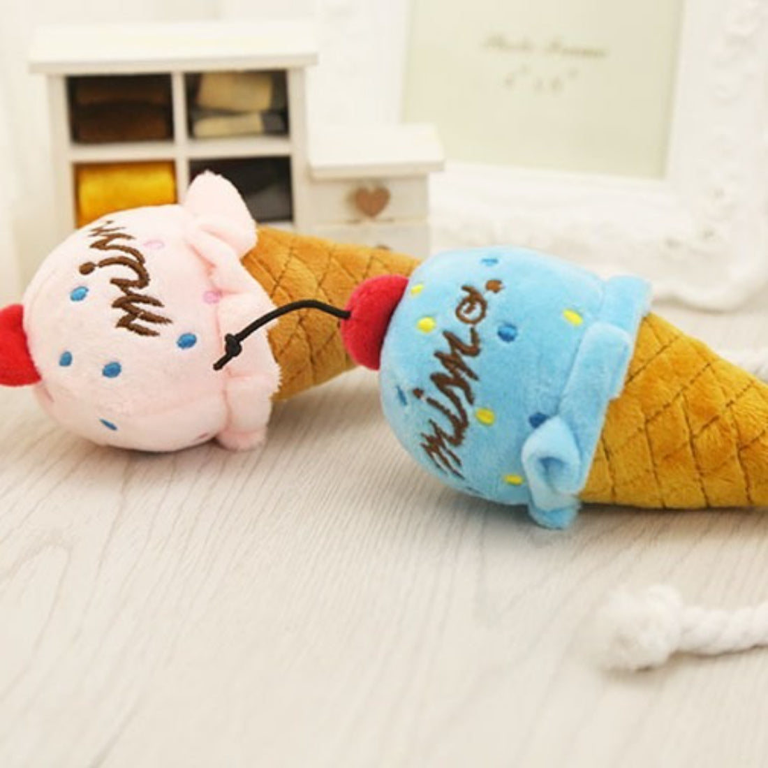 Petkin Ice Cream Plush Rope Dog Toy on white background, showing full toy design