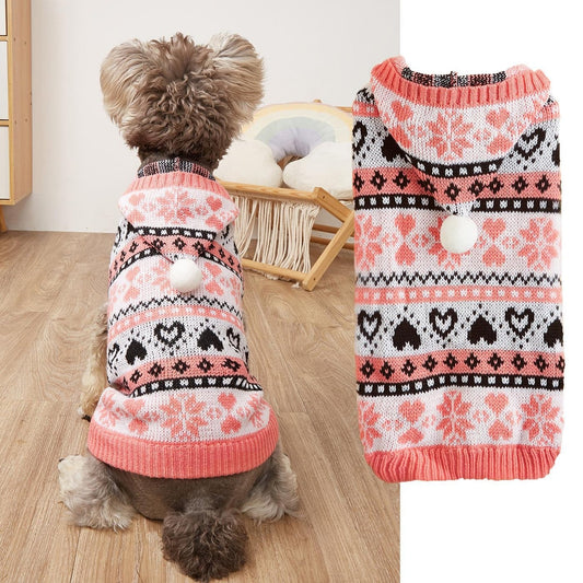Ozzie - Heart Snowflake Knit Look Pet Sweater