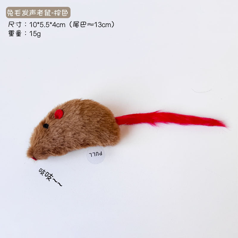 宠物用品厂家仿真皮毛老鼠带响石猫咪自嗨玩具毛绒啃咬猫咪玩具
