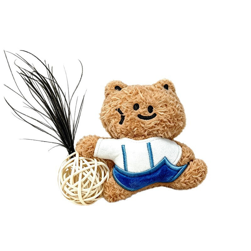 猫玩具新藤球带铃铛羽毛互动逗猫幼猫咪玩具耐咬毛绒发声宠物用品
