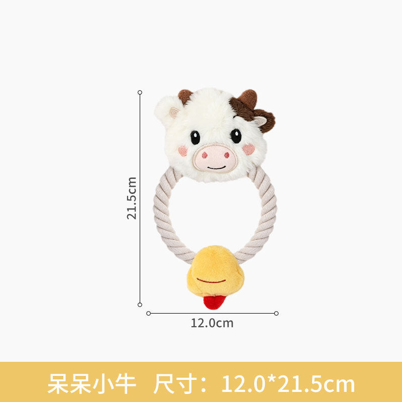 宠物棉绳磨牙玩具耐咬拔河绳结不伤牙龈洁齿狗玩具人宠互动拉扯圈