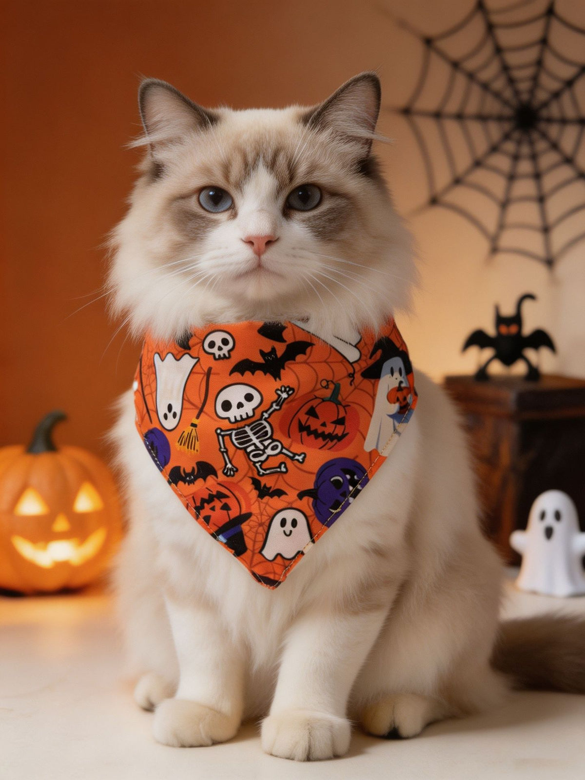 跨境万圣节狗狗宠物口水巾蓝瓜加厚双面猫猫围脖三角巾装饰批发
