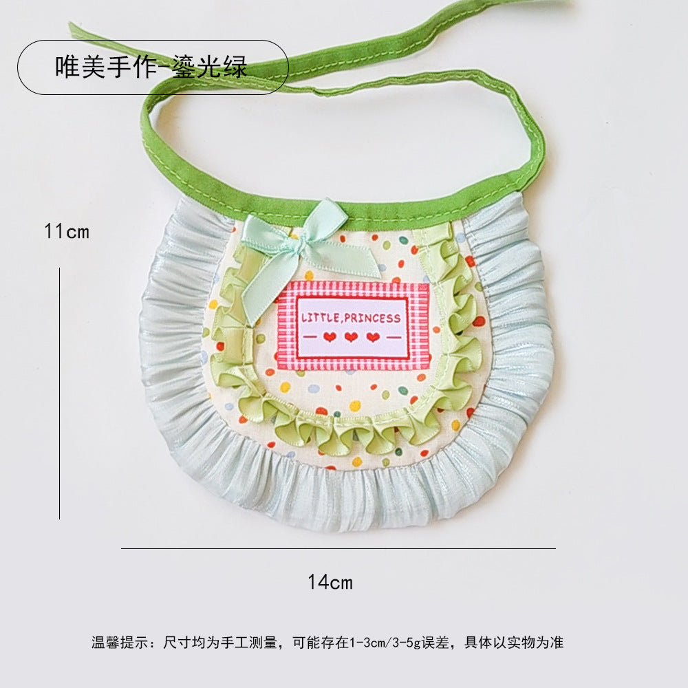 手作鎏光布偶猫泰迪狗蕾丝口水巾长毛猫吃饭防脏围脖高颜值小围嘴