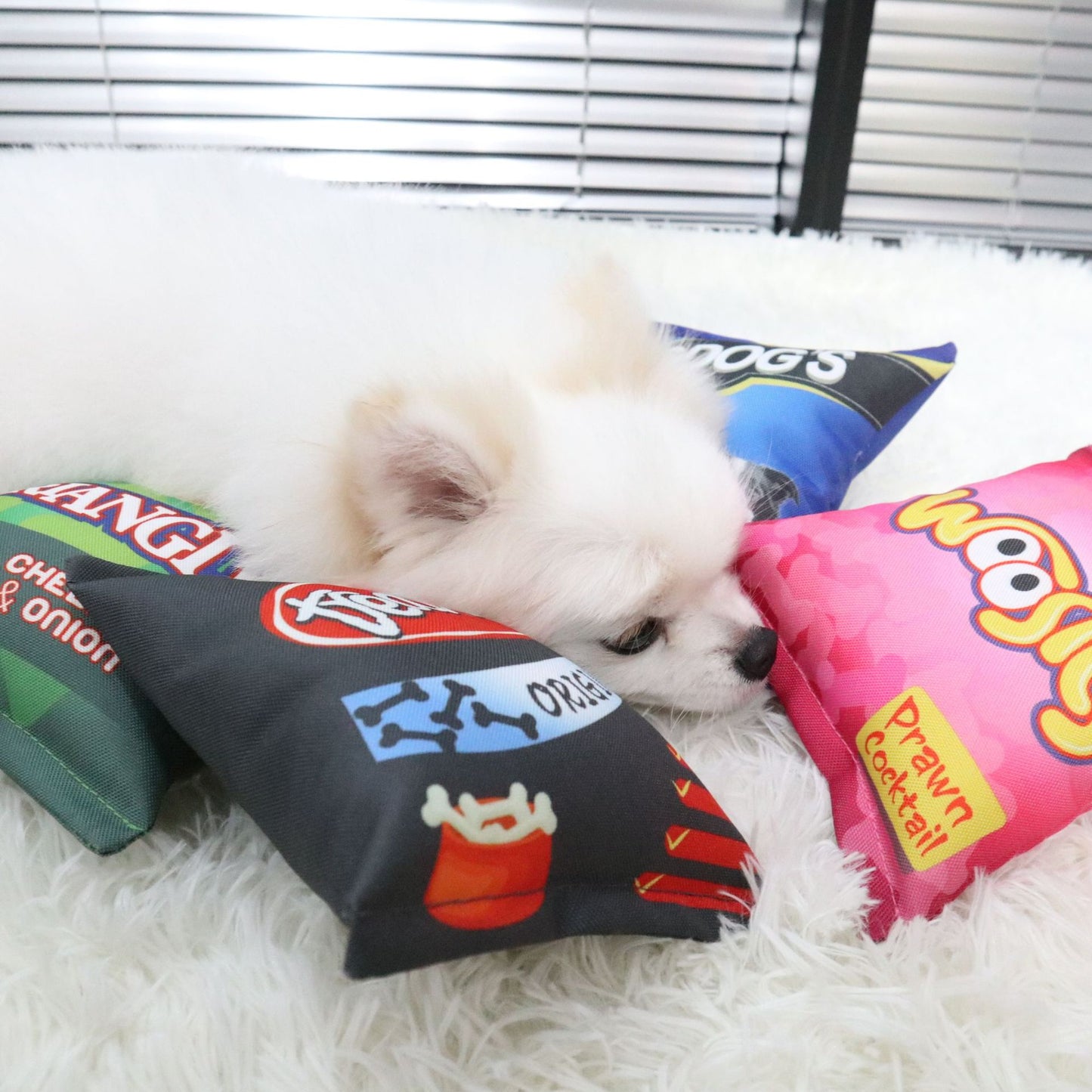 Petkin Chips Dog Toy with bright colors and playful shape