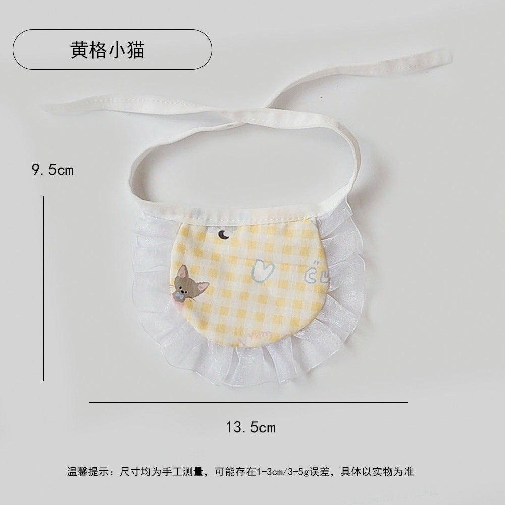 日系印花宠物口水巾跨境可爱猫咪狗狗蕾丝围兜小奶兜宠物饰品围巾