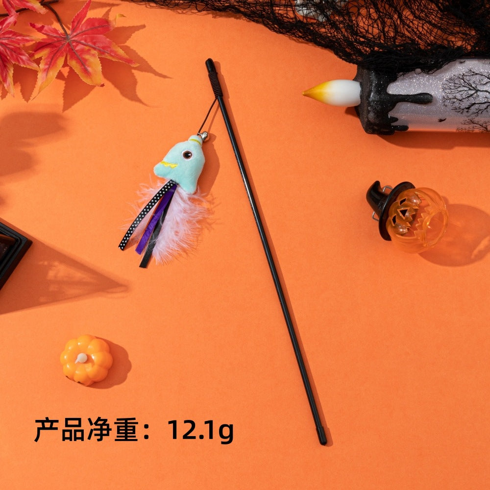 Moo - Bell & Feather Trim cat wand toy
