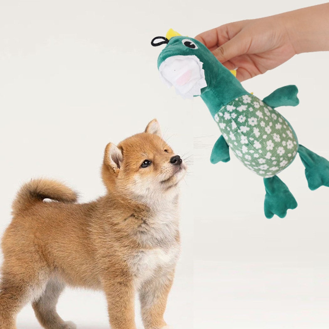 Petkin - Dinosaur Shaped Squeaky Pet Plush Toy