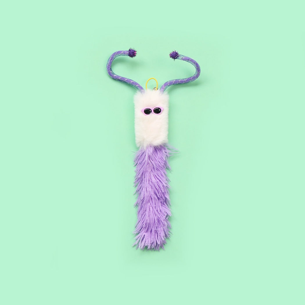 Moo interactive fuzzy character toss cat toy with visible fuzzy texture and character features