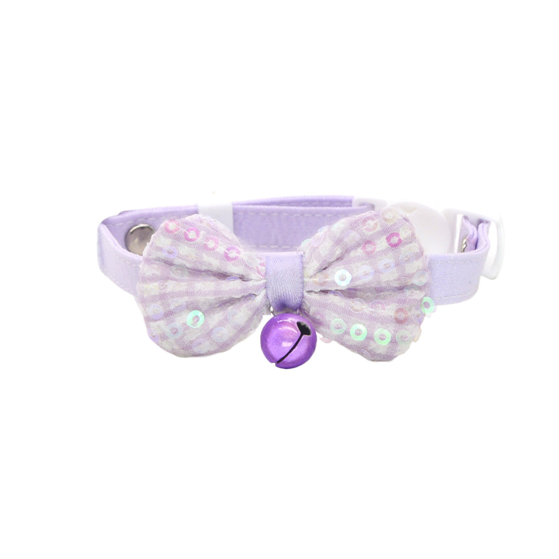 Pastel pink bow bell cat collar packaged in clear plastic