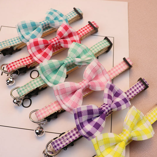 Mokka - Minimalist Plaid Print Bow Pet Collar