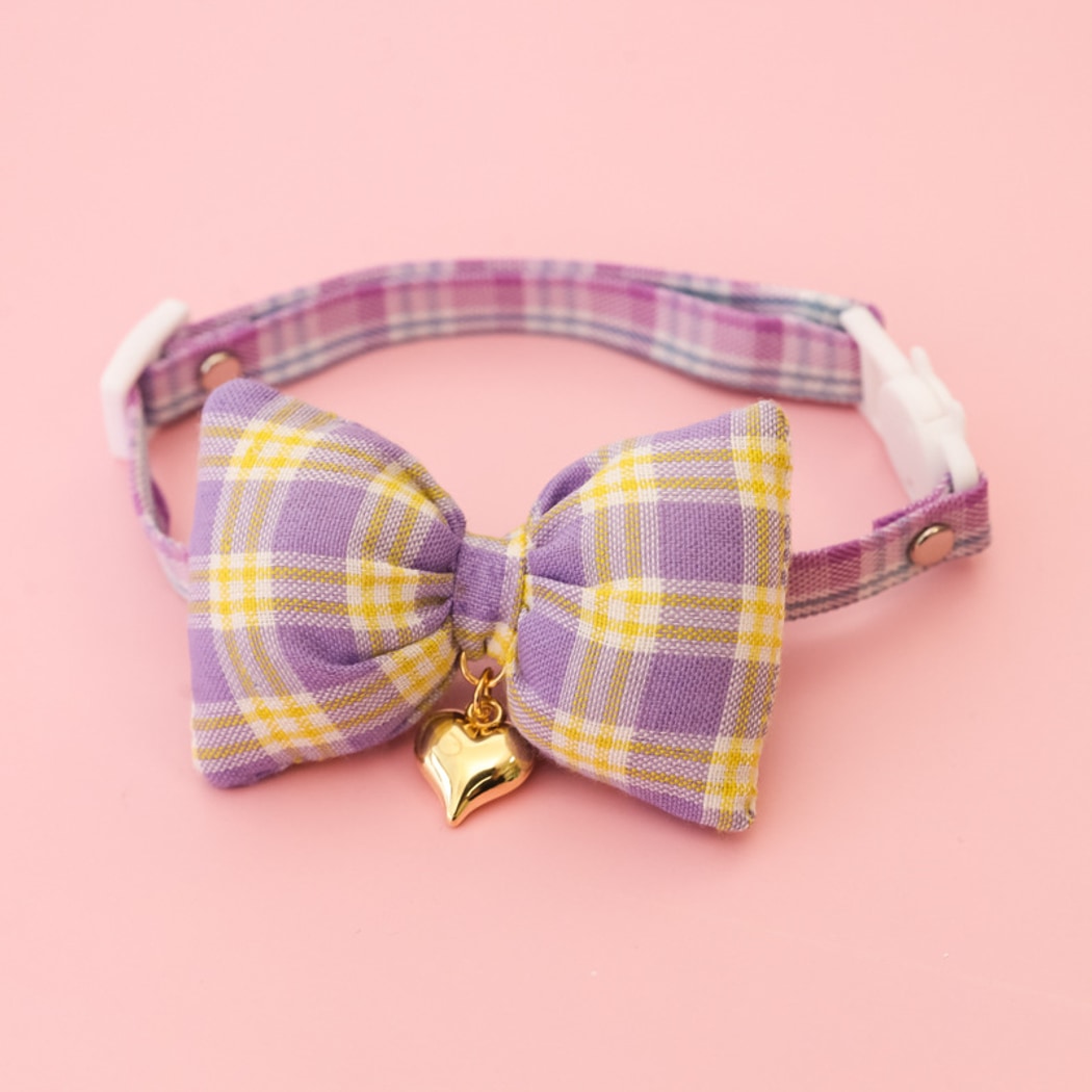 Mokka - Plaid or Polka Dot Bow Bell Pet Collar