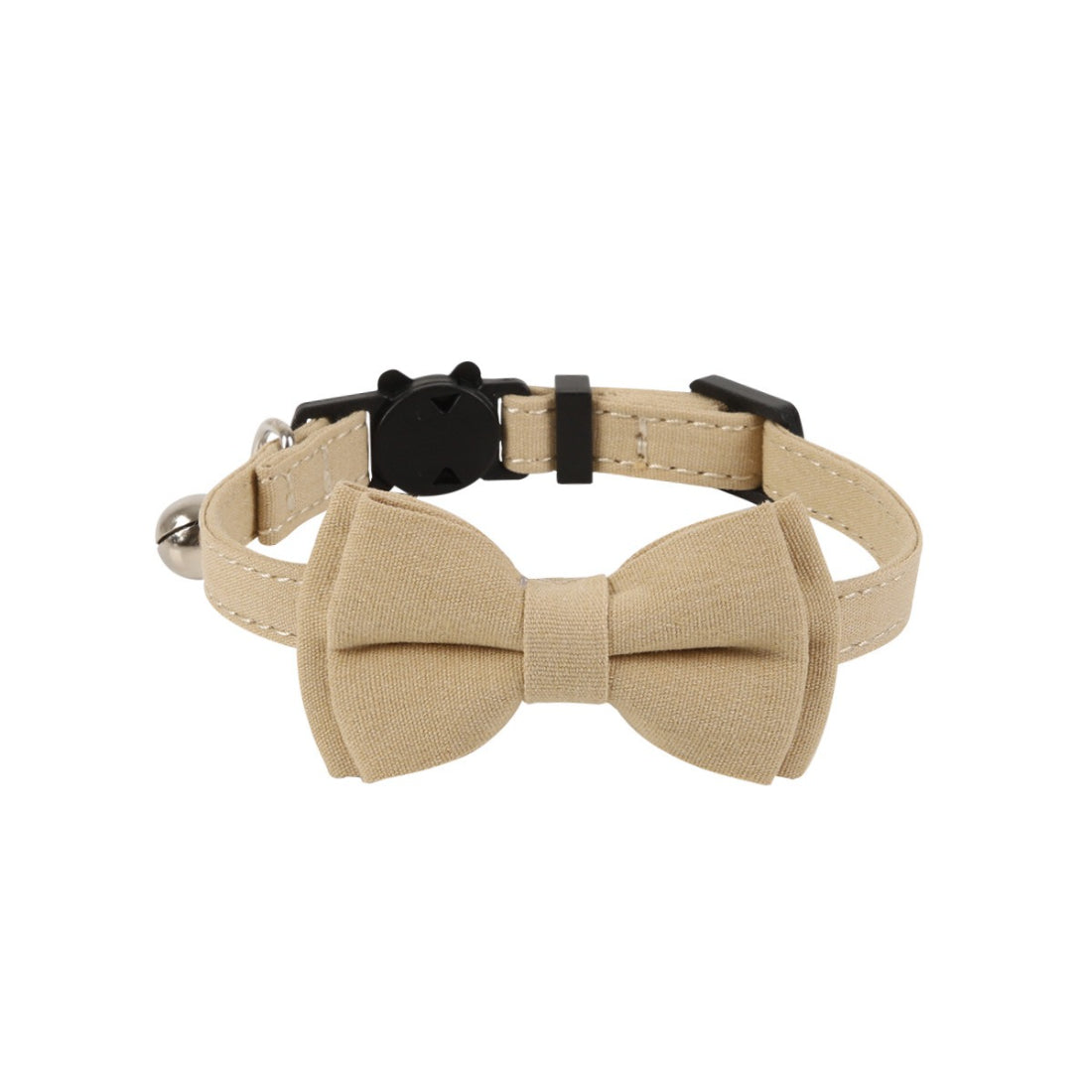 Mokka solid color bow cat collar with bell photographed on neutral background