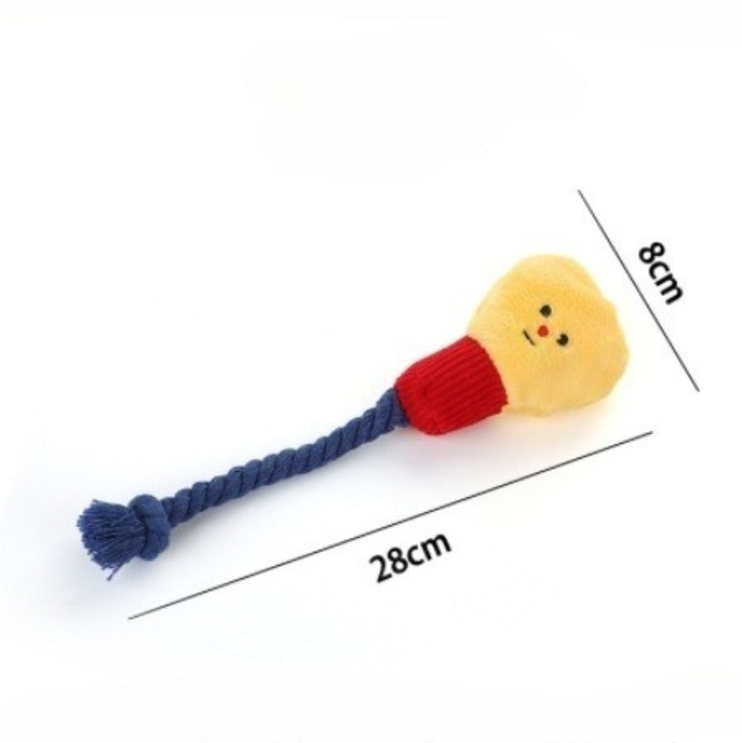 Petkin dog toy featuring a soft plush head connected to a structured rope