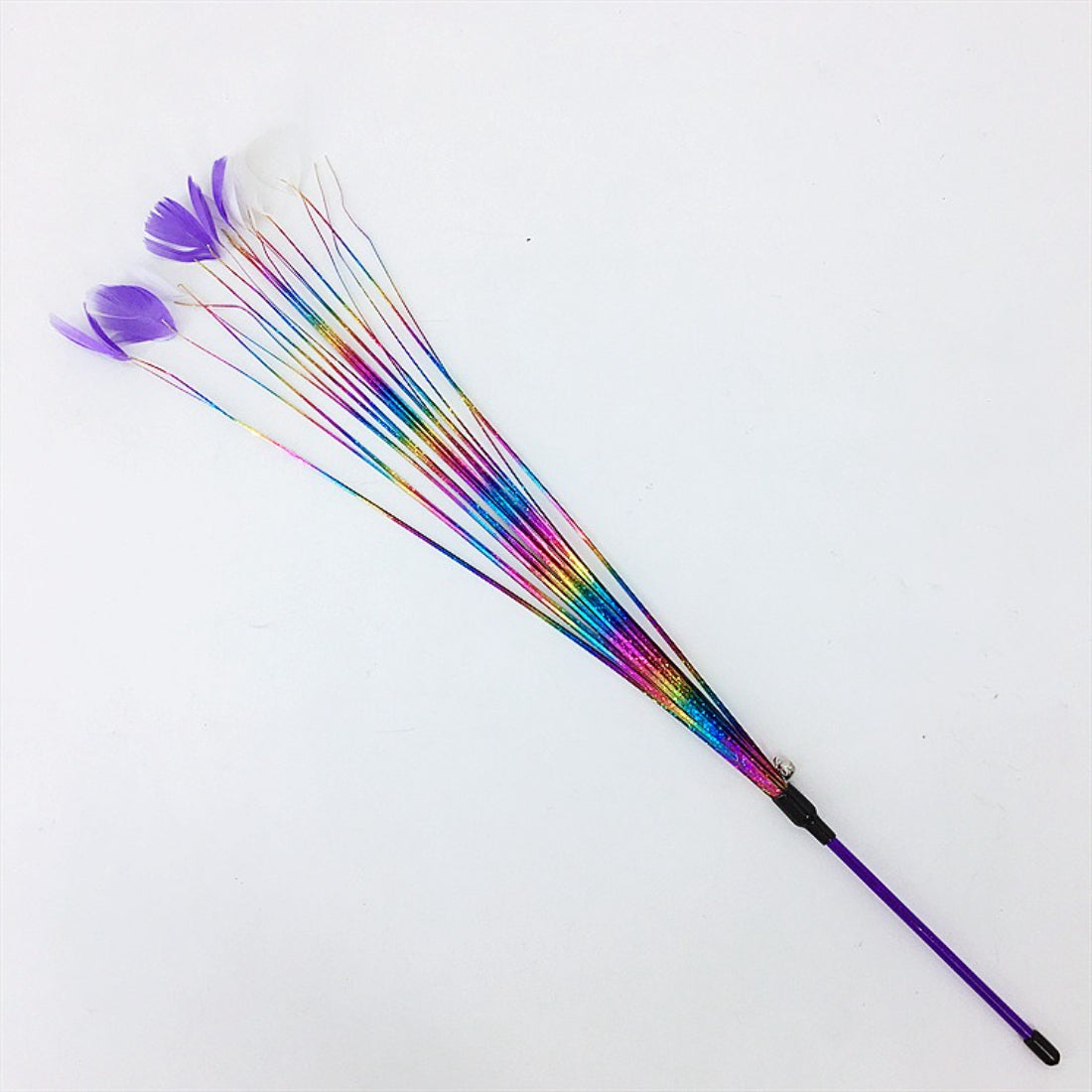 Moo Ribbon Feather Cat Teaser Wand with colorful feather and ribbon decoration on a stick