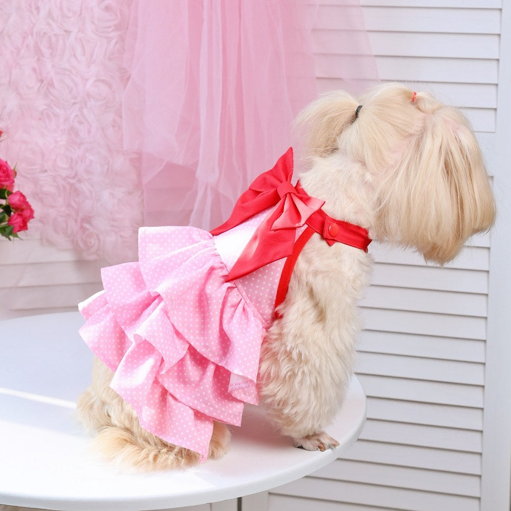 Ozzie - Polka Dot Bow Ruffle Dog and Cat Dress