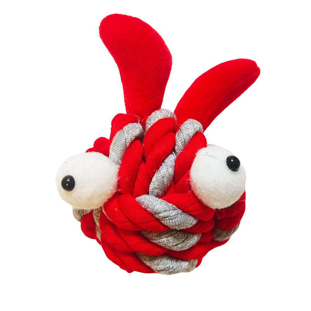 Elongated Appendages plush dog toy with two red appendages, front view