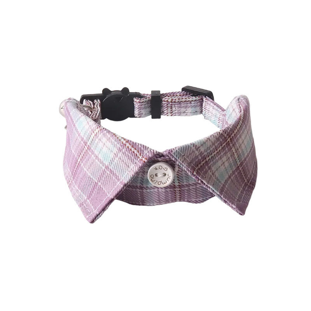Light purple plaid bow cat collar with bell and cat-face buckle