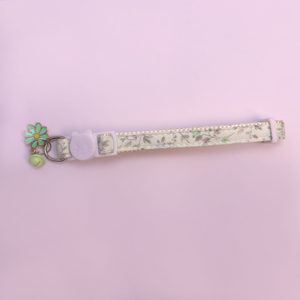 Mint green floral cat collar with bell and flower charm