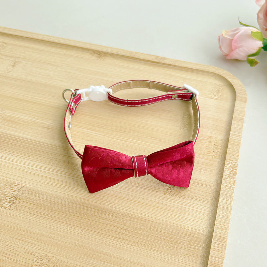Red cat collar with tonal bow and cat-face buckle