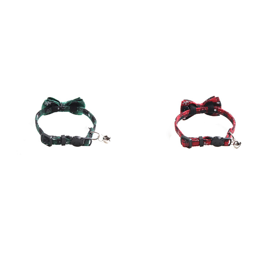 Red and green plaid bow cat collars, back views