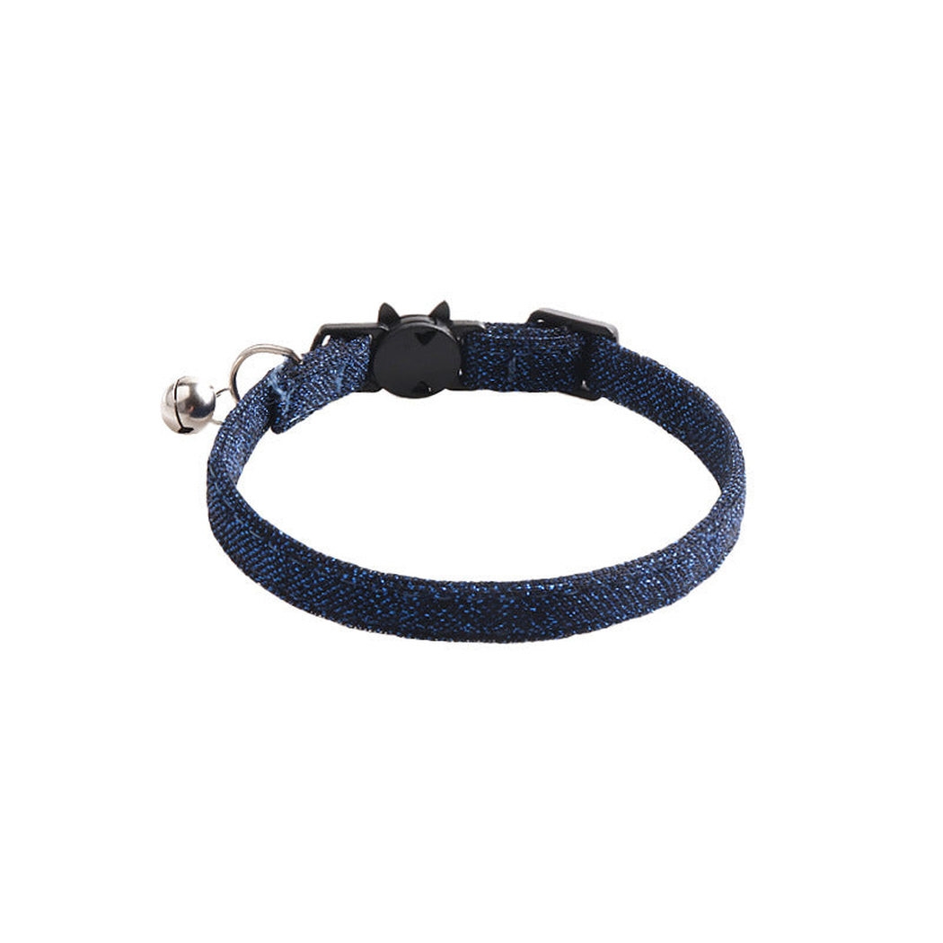 Navy glitter cat collar without bow, with bell and cat-face buckle