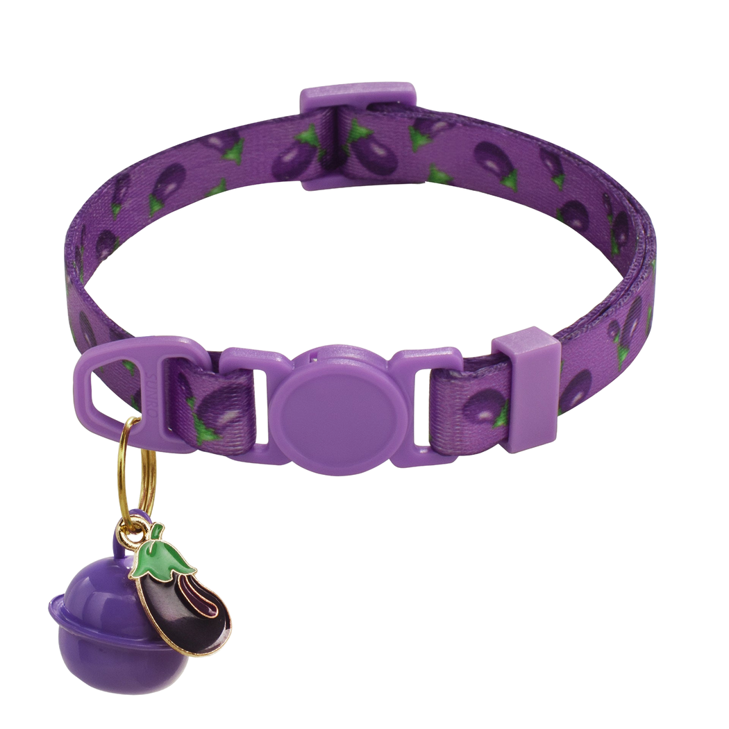 Eggplant purple cat collar with bell and eggplant charm