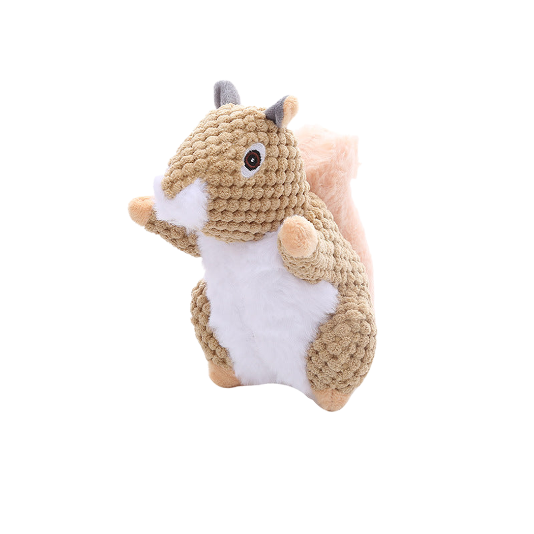 Squirrel dog toy, side view