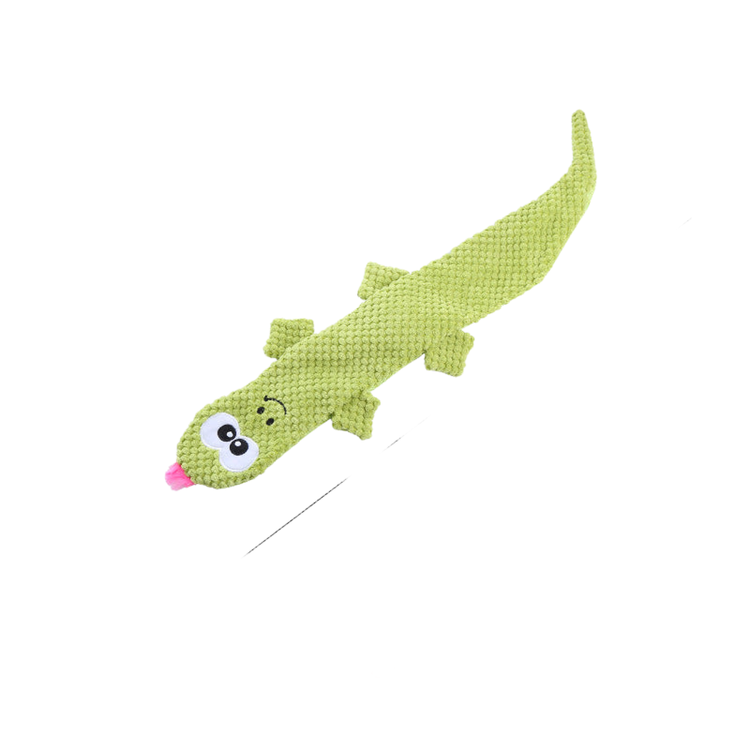 Green lizard dog toy, full view