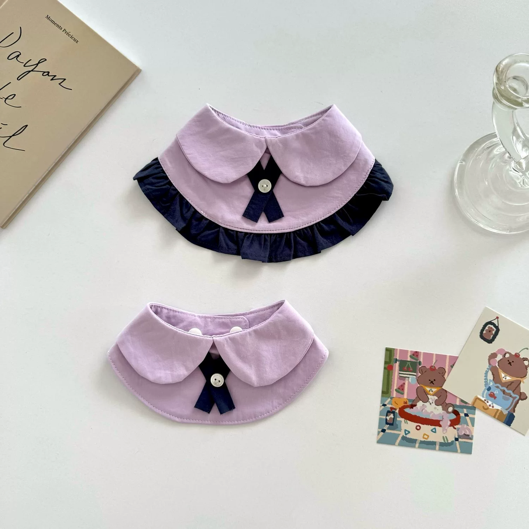 Ruffled and Plain lilac pet neckwear styles displayed together