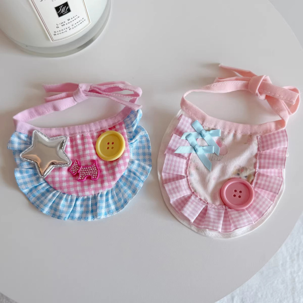 Stars and Butterfly styles of pink gingham pet neckwear displayed together