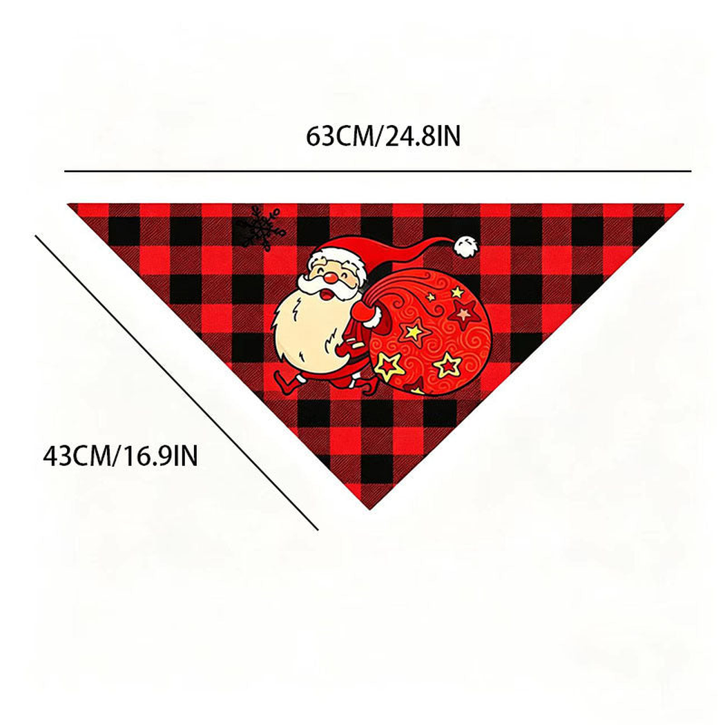 Red Santa pet neckwear with width and sloping side measurements in centimeters and inches.